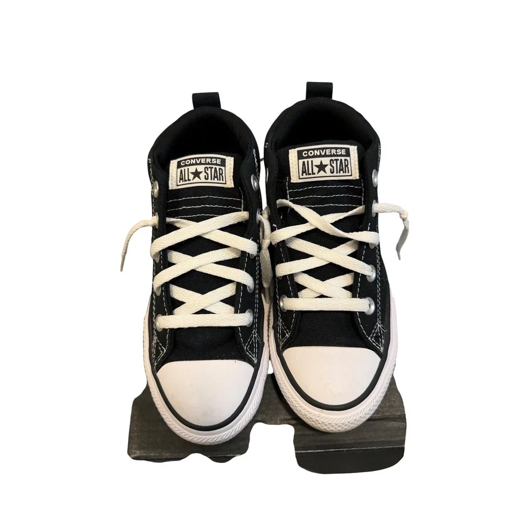 Converse All Star Chuck‎ Taylor Street Mid Black White Youth Sneakers Shoes SZ 2